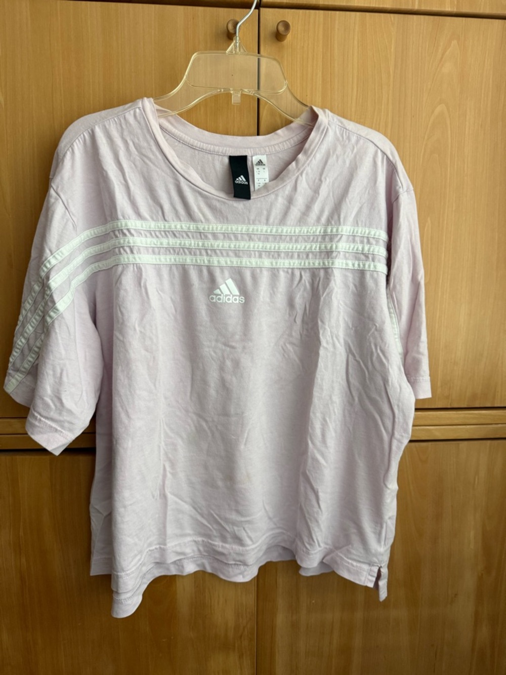 adidas Pale Pink Short Sleeve Tee with White Stripes